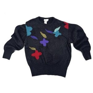 Magnanini Womens 46 Sweater L XL Lambswool Angora Art to Wear Bird Flower Italy
